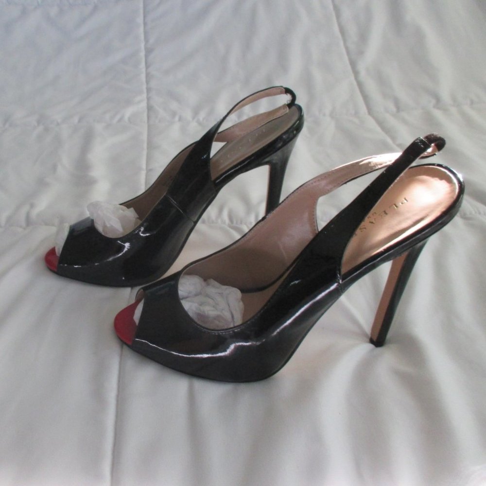 Pleaser five inch black patent size 12 slingbacks